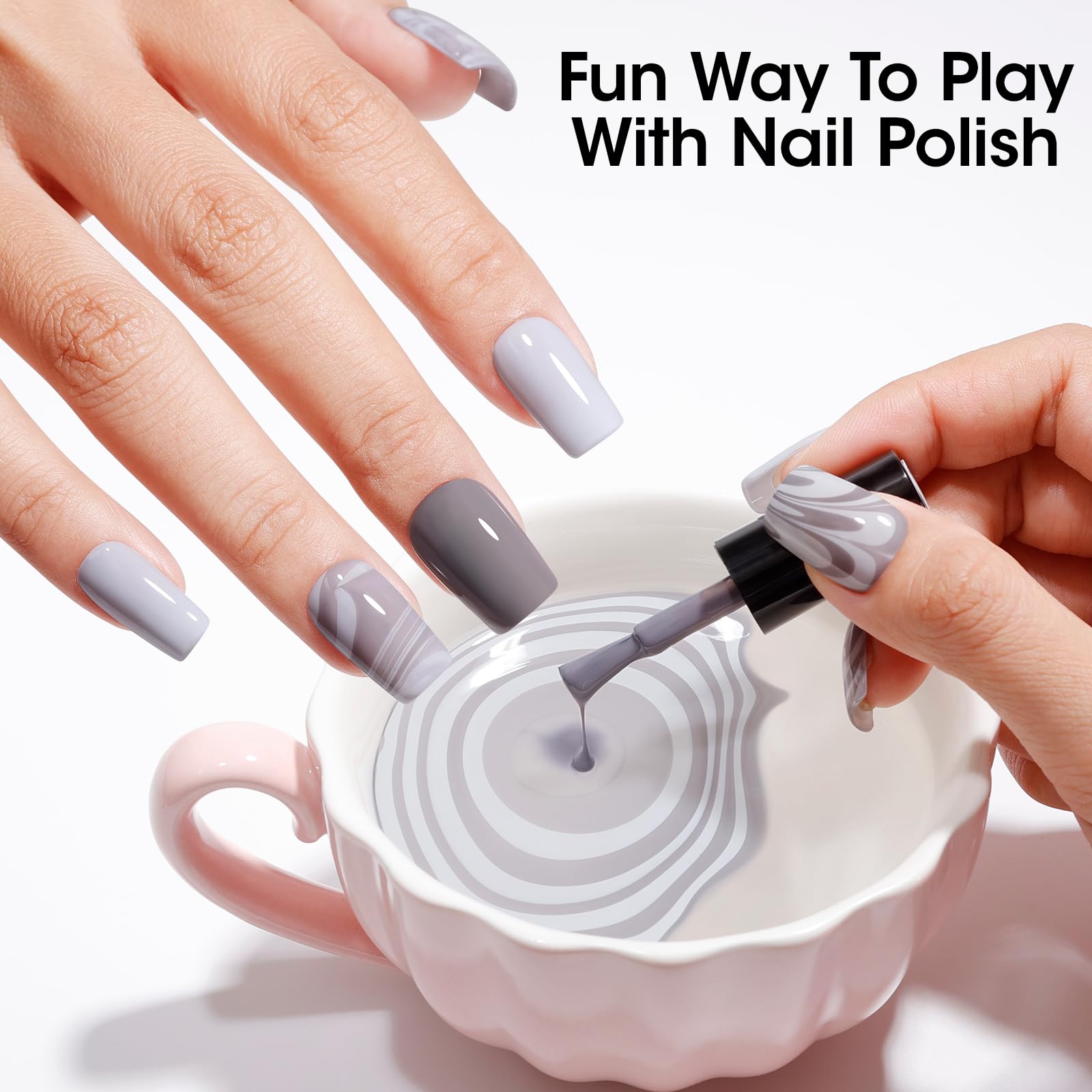 GELLEN Black White Gray Nail Polish 4-Color Set + Base & Top Coat – Quick Dry, HEMA Free, Toxin Free