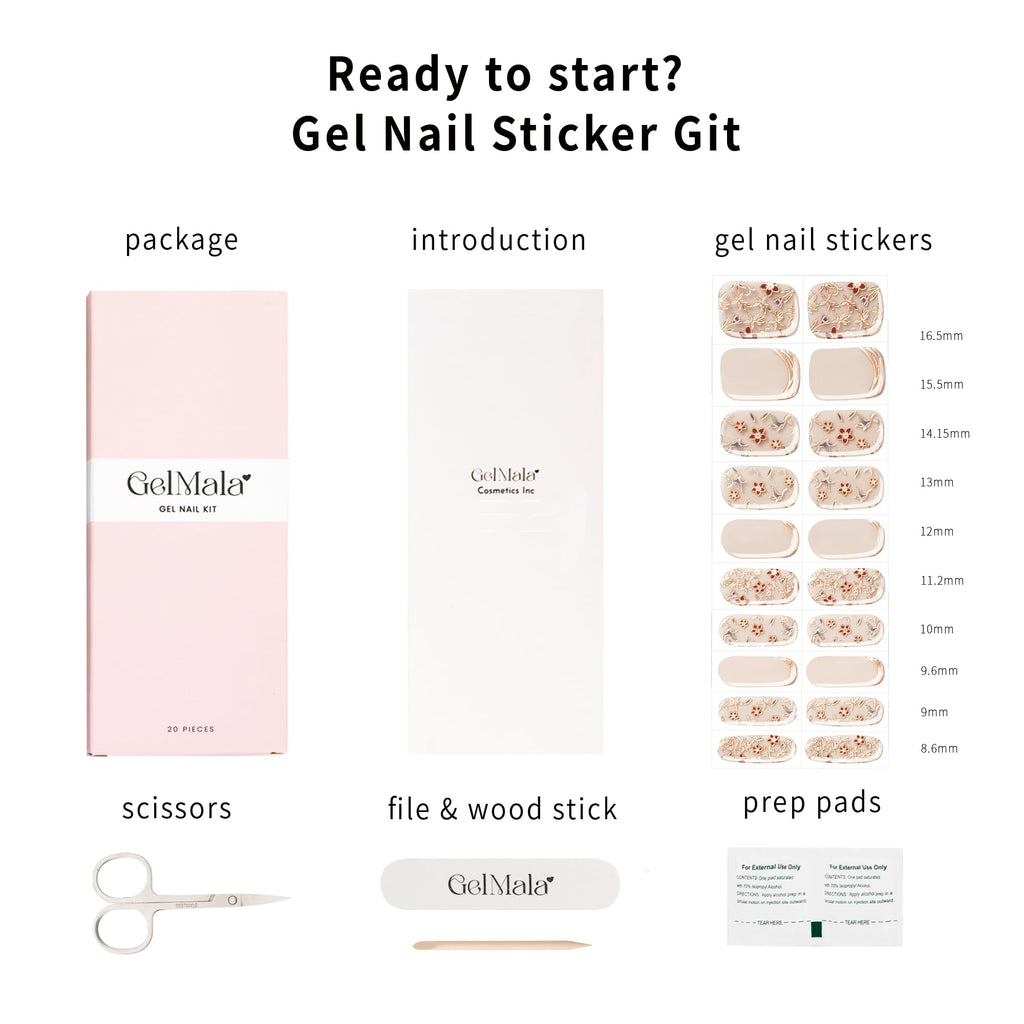GelMala Oriental Design Semi-Cured Gel Nail Strips – Easy, Long-Lasting At-Home Manicure