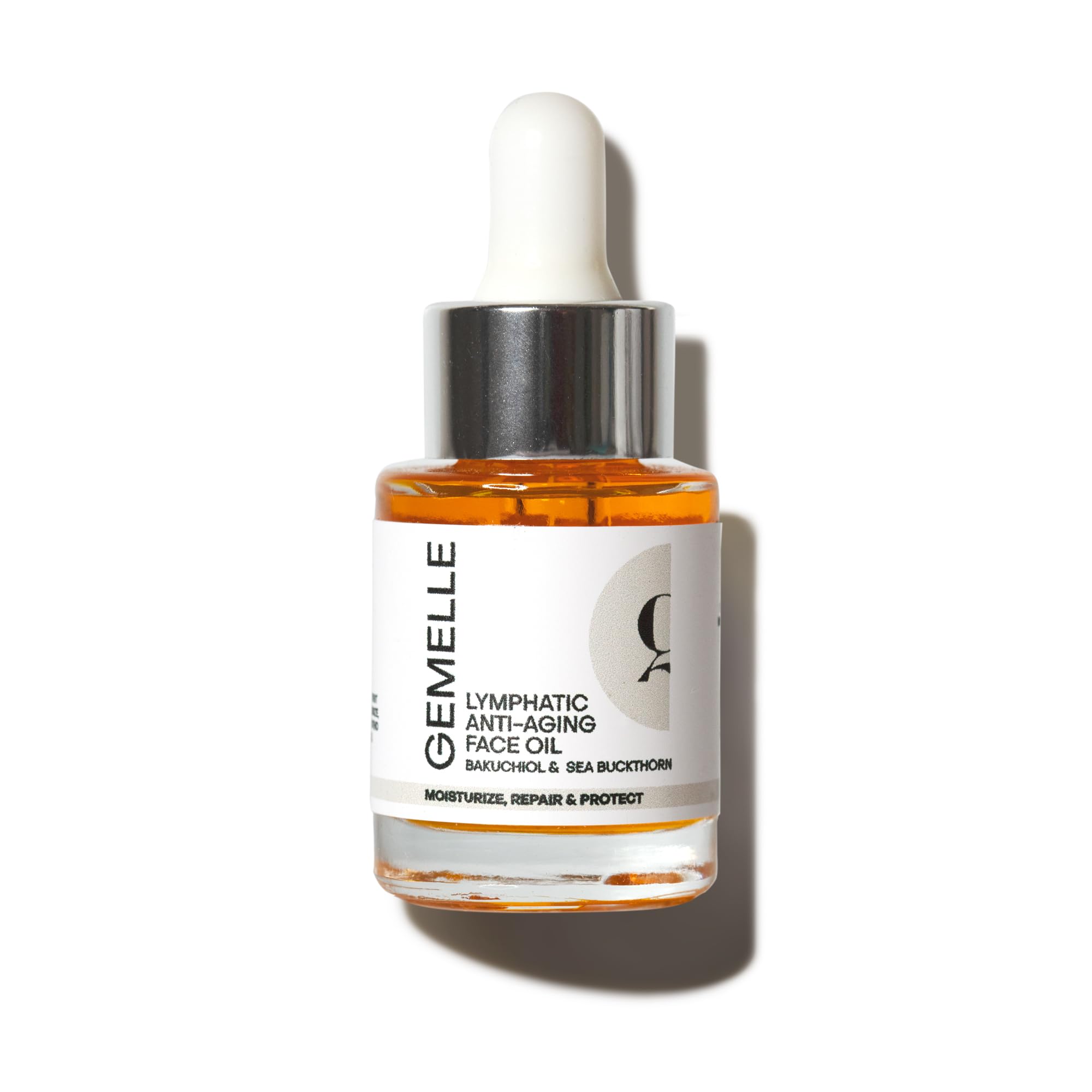 GEMELLE Lymphatic Anti-Aging Face Oil | Travel 15ml, Bakuchiol, Sea Buckthorn, Vitamins C, E & A