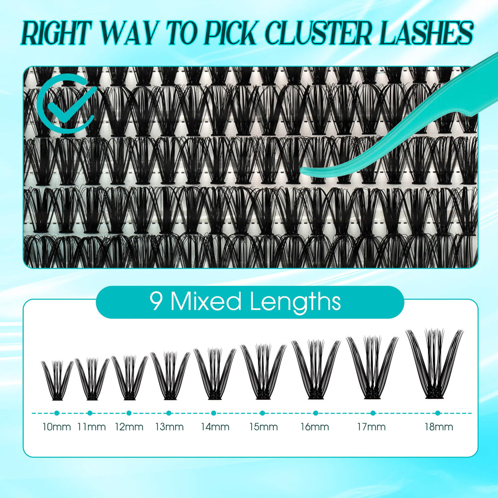 GEMERRY Fluffy Lash Extension Kit – DIY Lash Clusters (280Pcs, D Curl, 80P-10-18mm) with Bond & Seal