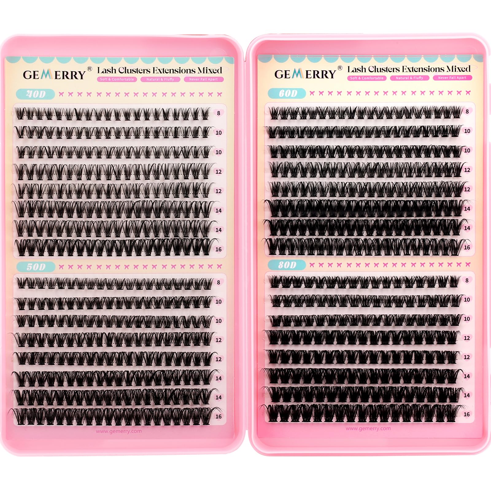 GEMERRY Lash Clusters – 4 Styles (40D, 50D, 60D, 80D) Fluffy DIY Eyelashes