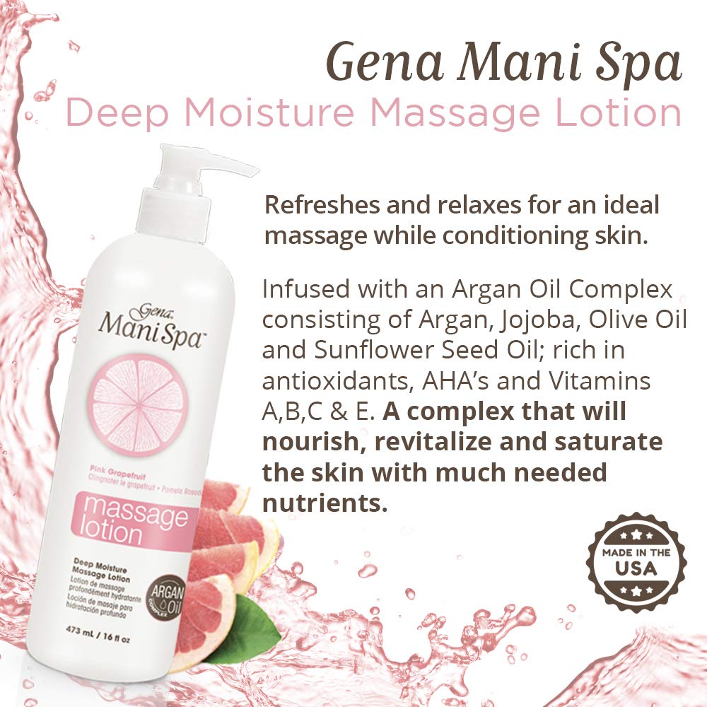 Gena Mani Spa Massage Lotion – Deeply Moisturizing Massage Lotion with Argan Oil, 16 oz