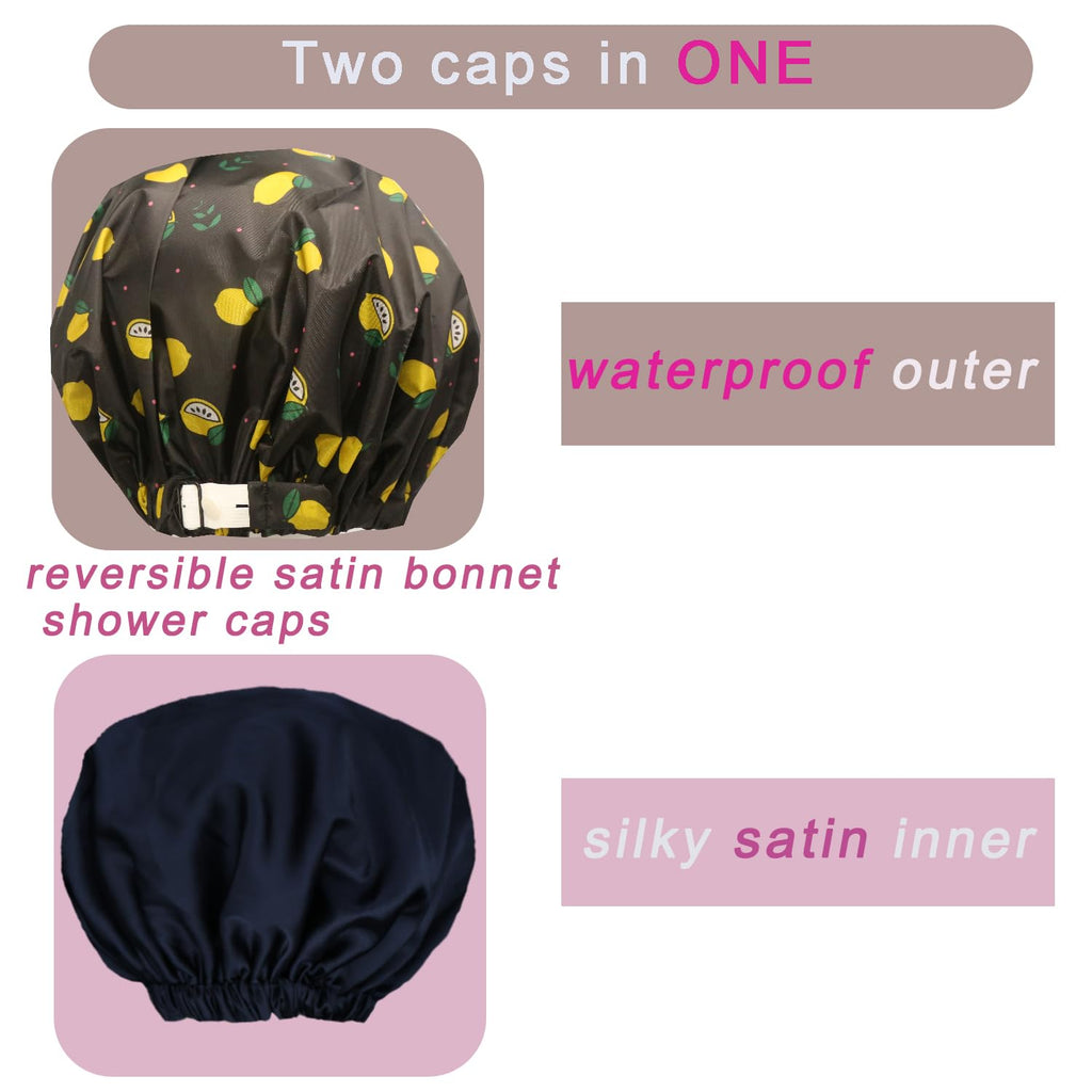 Genergy 2Pcs Satin-Interior Shower Cap – Extra Large, Reusable & Waterproof