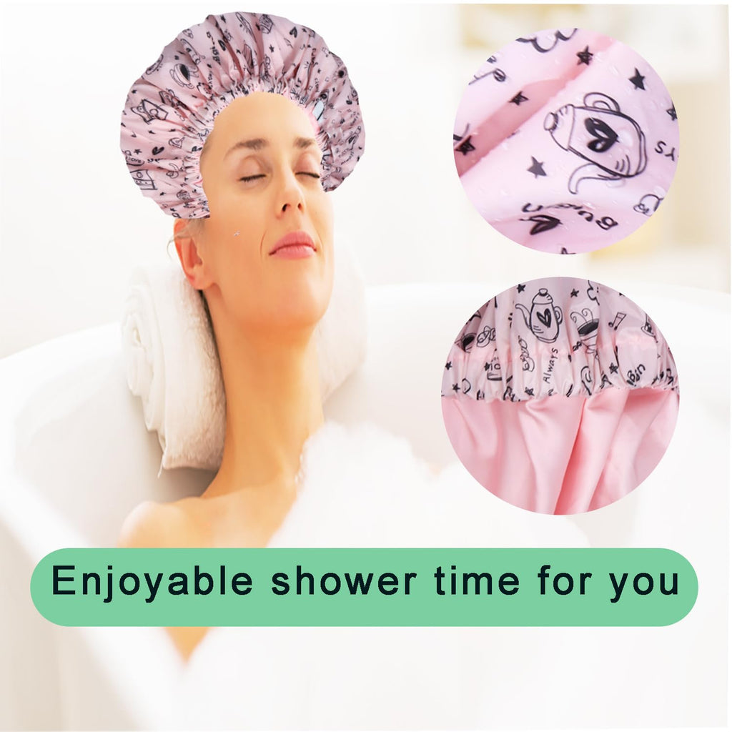Genergy 2Pcs Satin-Interior Shower Cap – Extra Large, Reusable & Waterproof