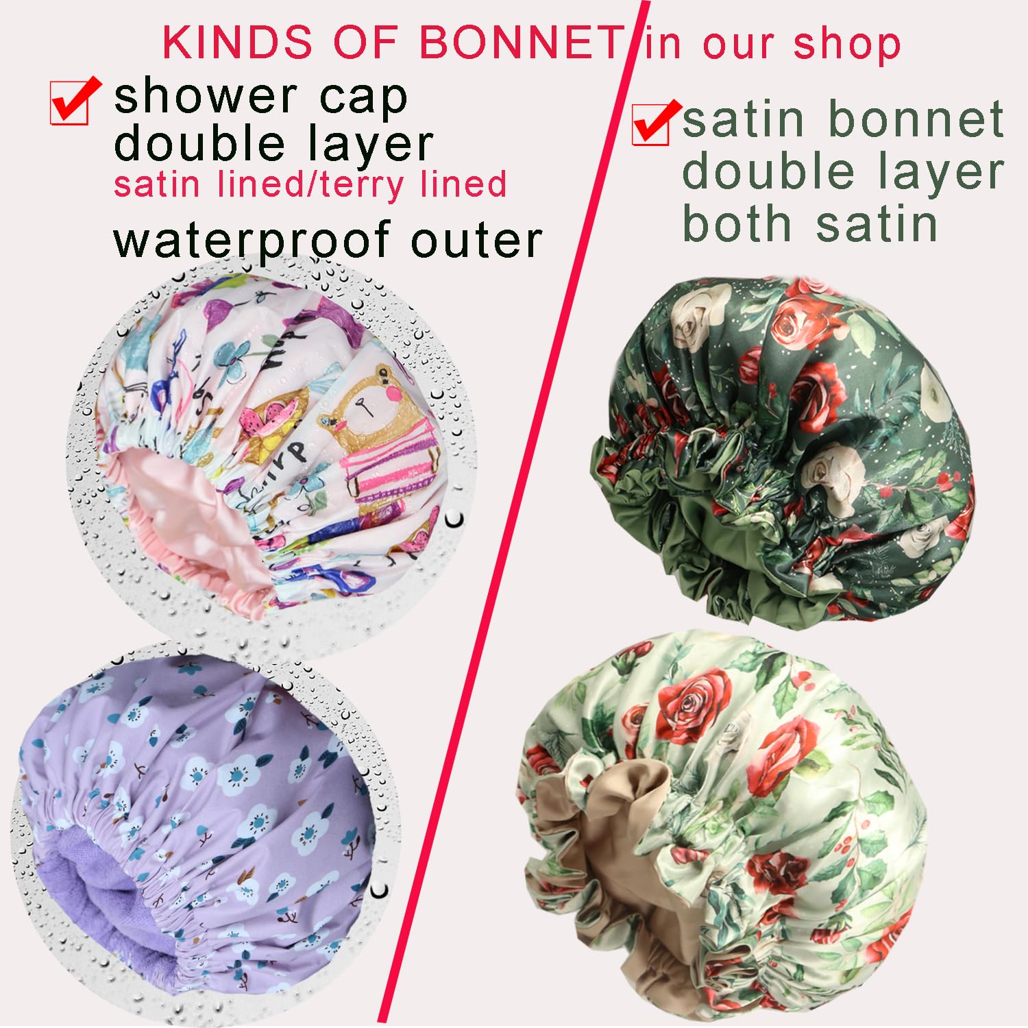 Genergy 2Pcs Satin-Interior Shower Cap – Extra Large, Reusable & Waterproof