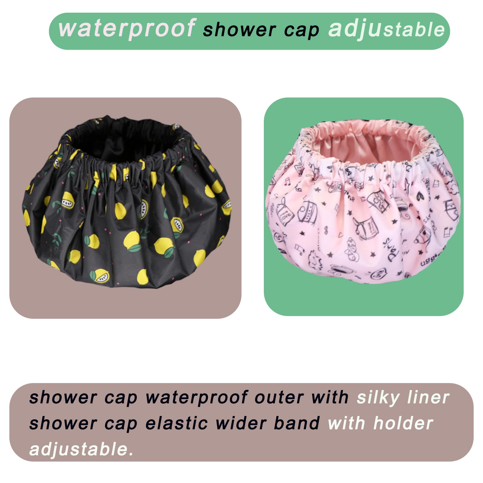 Genergy 2Pcs Satin-Interior Shower Cap – Extra Large, Reusable & Waterproof