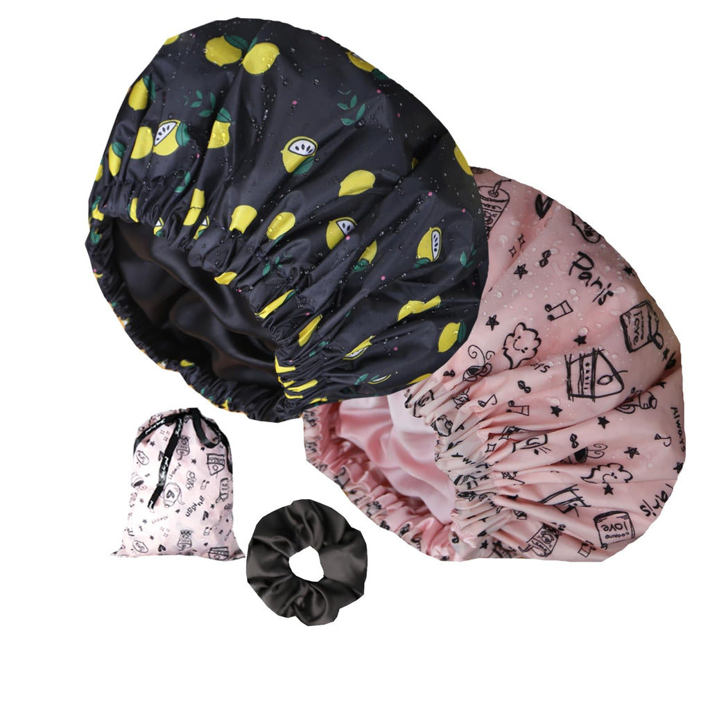 Genergy 2Pcs Satin-Interior Shower Cap – Extra Large, Reusable & Waterproof