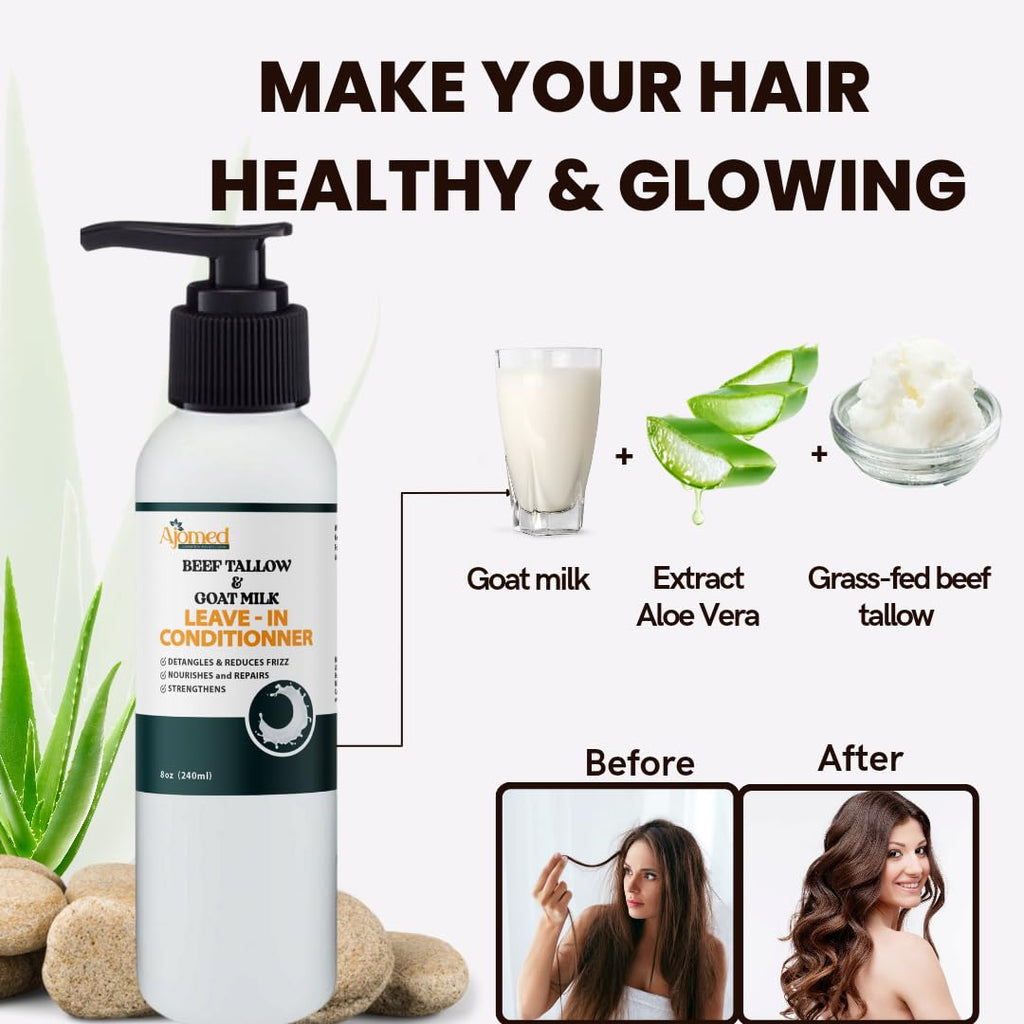 Generic Beef Tallow & Goat Milk Leave-In Conditioner – Handmade Detangler for Dry & Damaged Hair (8 oz)