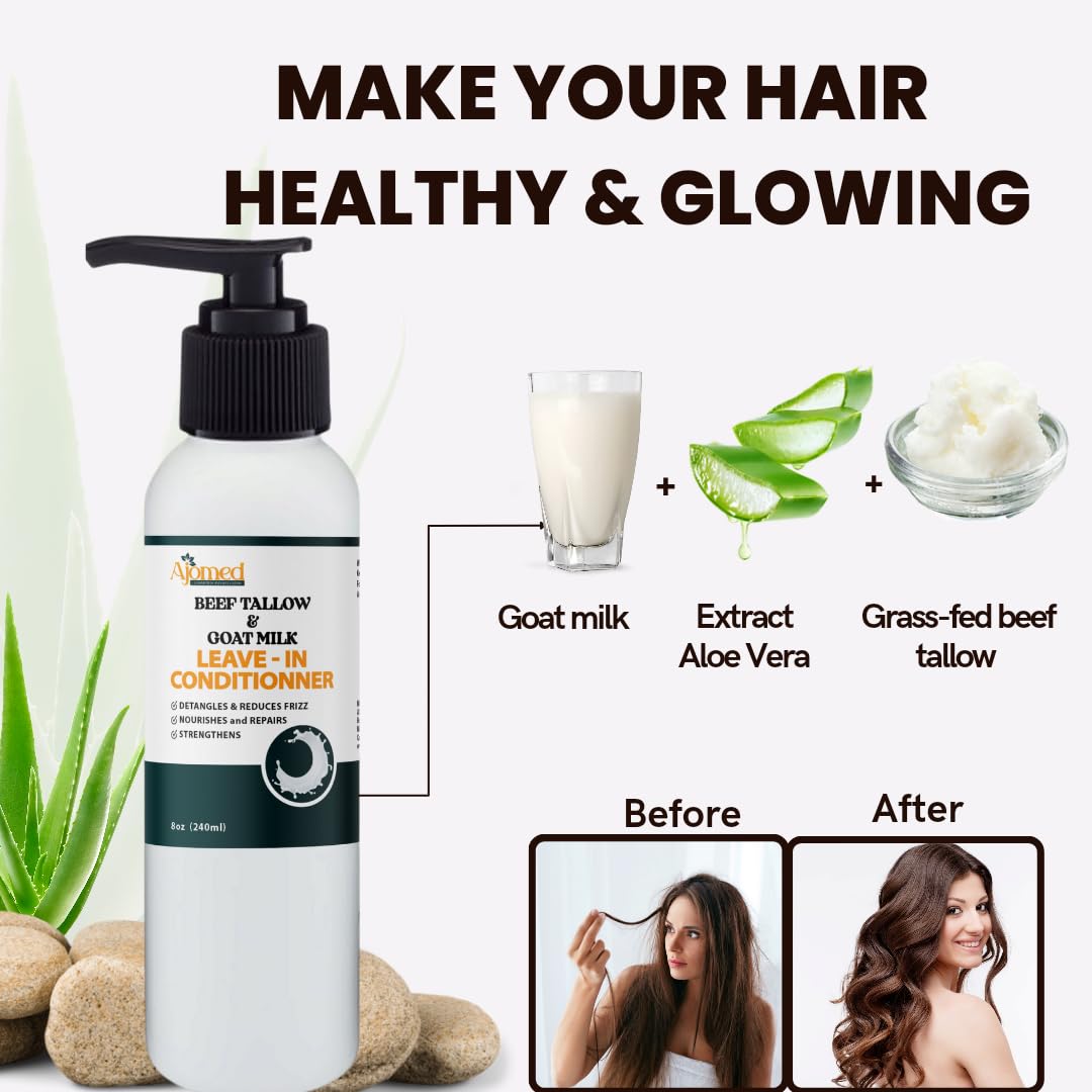 Generic Beef Tallow & Goat Milk Leave-In Conditioner – Handmade Detangler for Dry & Damaged Hair (8 oz)