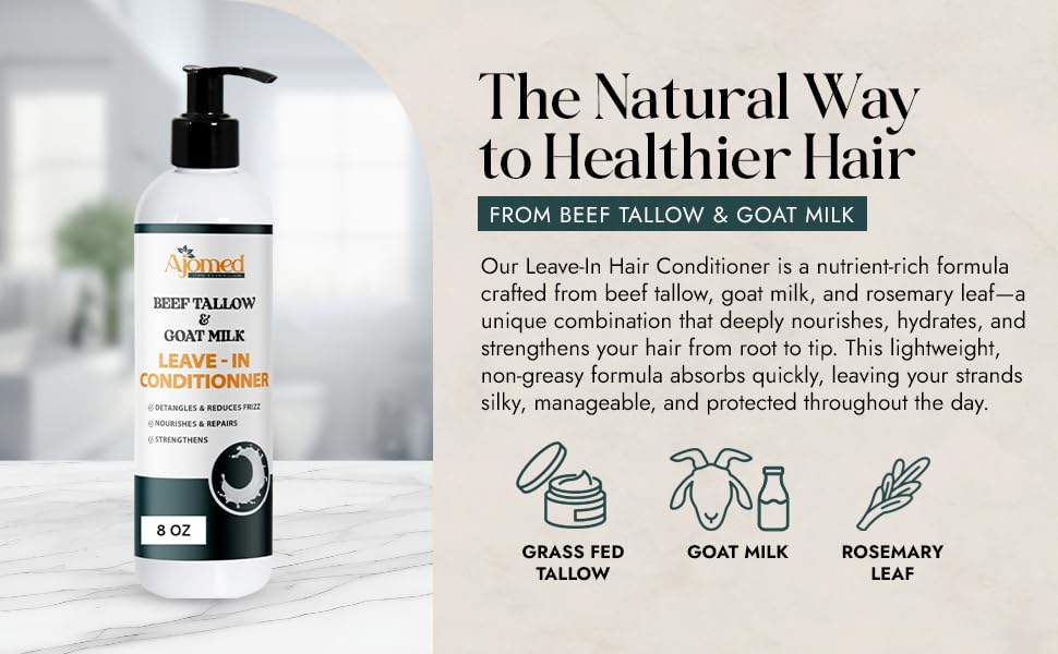 Generic Beef Tallow & Goat Milk Leave-In Conditioner – Handmade Detangler for Dry & Damaged Hair (8 oz)