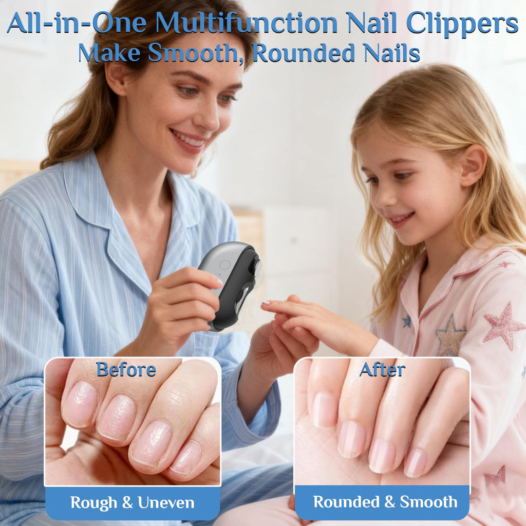 Generic Electric Nail Clippers for Seniors and Kids – 3-in-1 Nail Trimmer with 2 Speeds, LED Light, Debris Storage