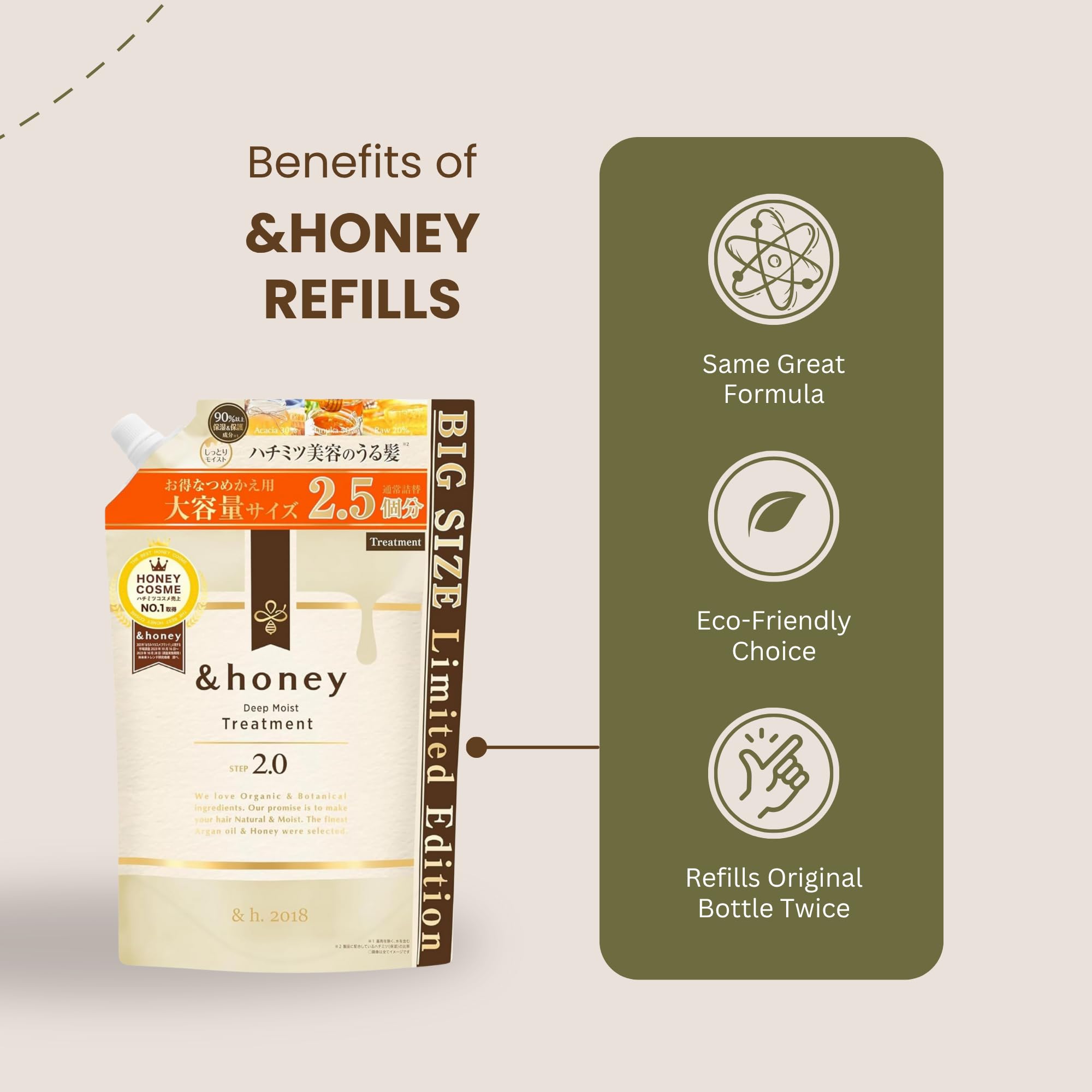 Generic &honey Deep Moist Repair Japanese Conditioner Large Refill Set (875 mL) | All Hair Types