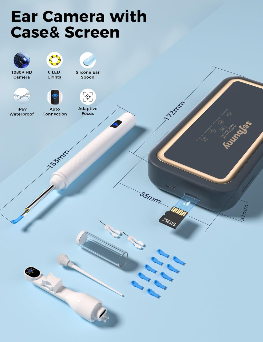 Sofbunny A03 Ear Wax Removal Tool with Screen – 1080P HD Otoscope Kit