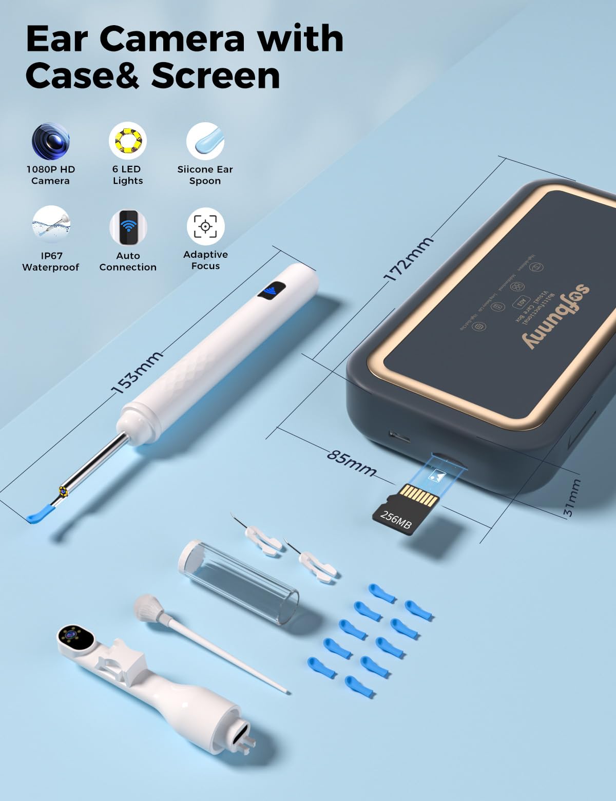 Sofbunny A03 Ear Wax Removal Tool with Screen – 1080P HD Otoscope Kit