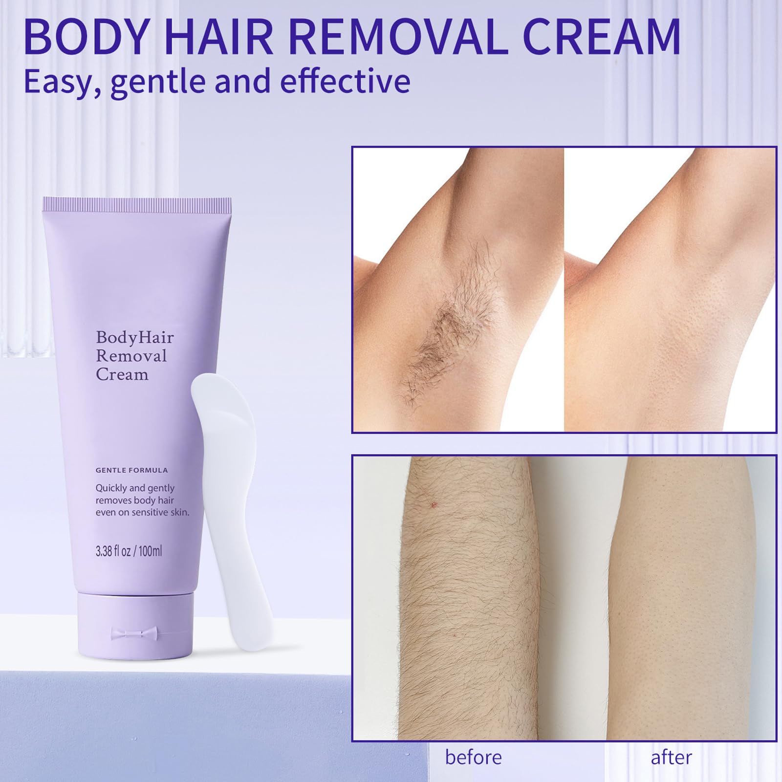 2 PCS Gentle Body Hair Removal Cream for Men & Women – Painless, Slows Hair Growth, 6.76 Fl Oz + Spatula
