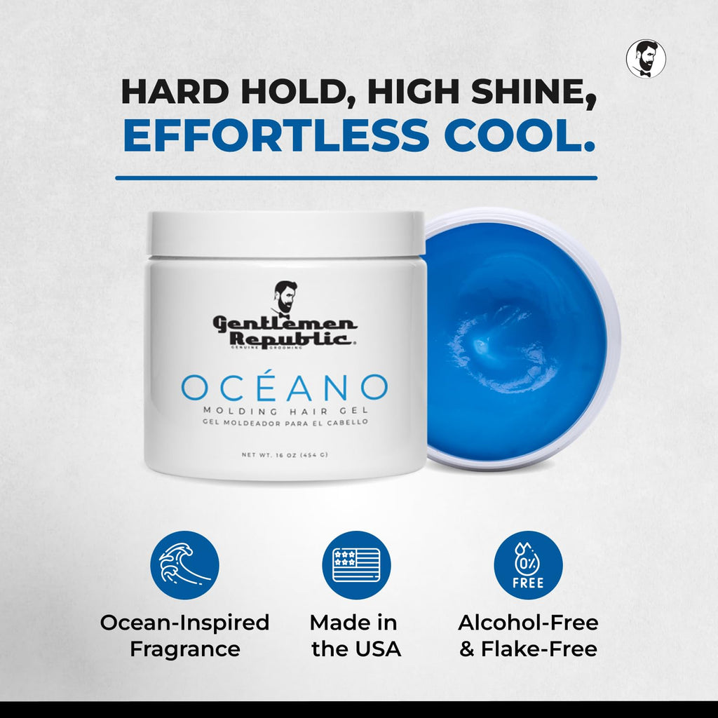 Gentlemen Republic Oceano Hair Gel 16oz – 100% Alcohol-Free, Strong Hold, High Shine, Made in USA