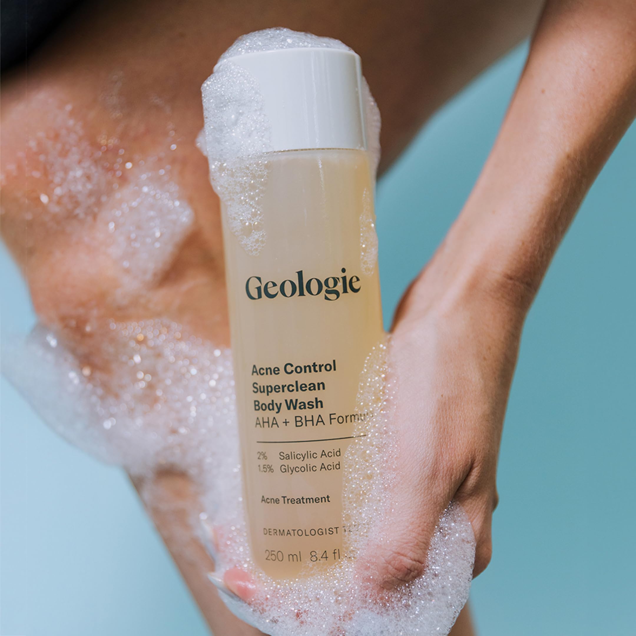 Geologie Acne Control Body Wash | Exfoliating AHA + BHA Cleanser for Back
