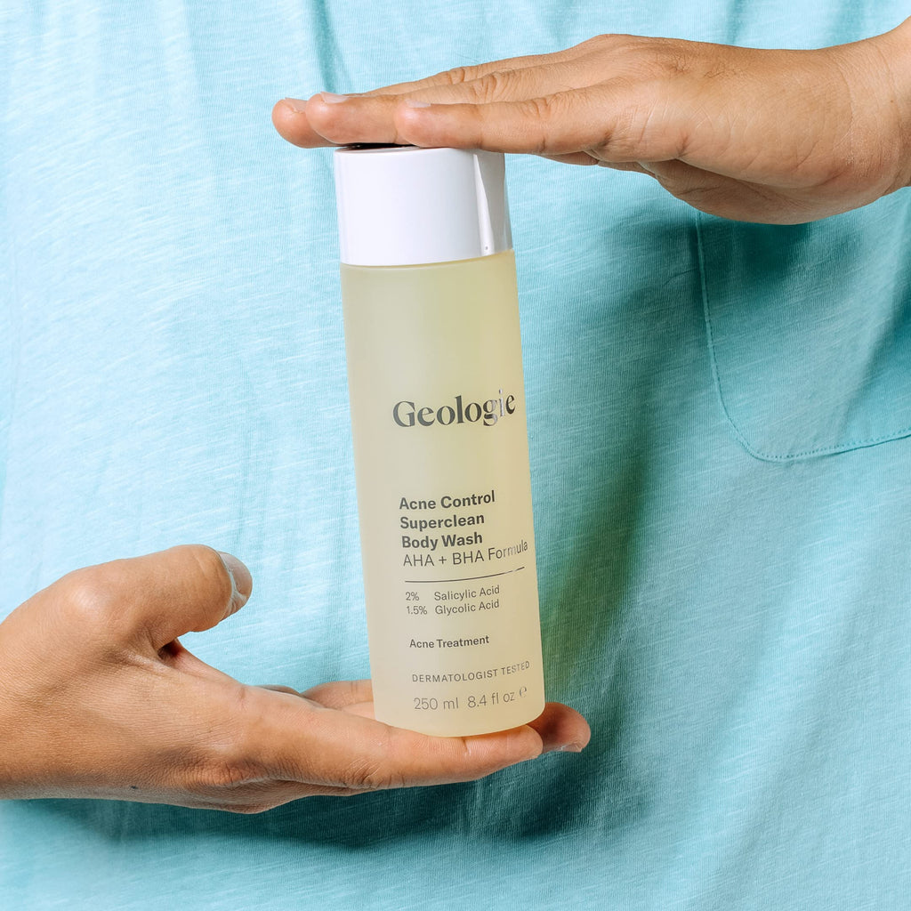 Geologie Acne Control Body Wash | Exfoliating AHA + BHA Cleanser for Back