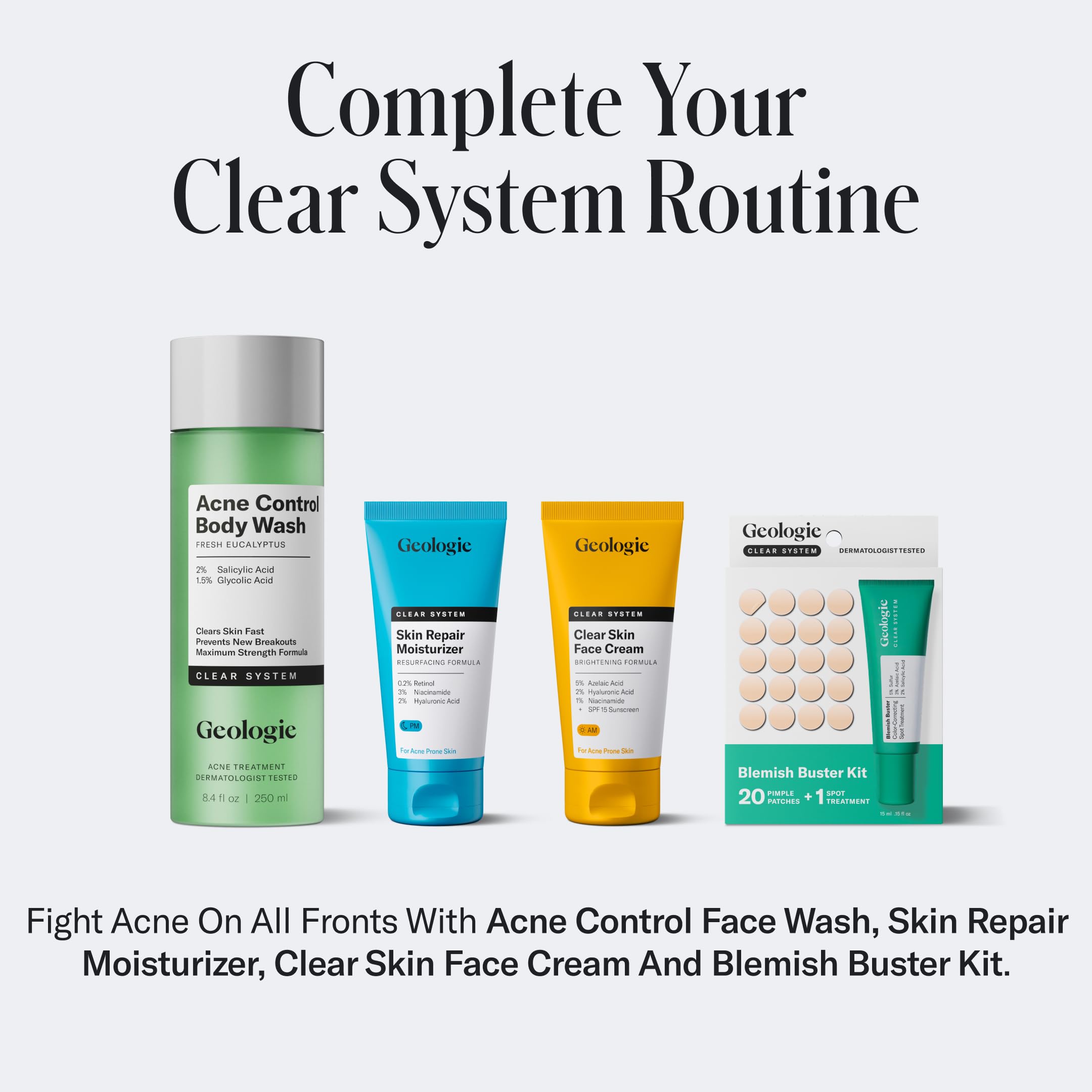Geologie Acne Control Face Wash | 2% Salicylic Acid Exfoliating Cleanser | Oil Control & Clearer Skin | 6 oz