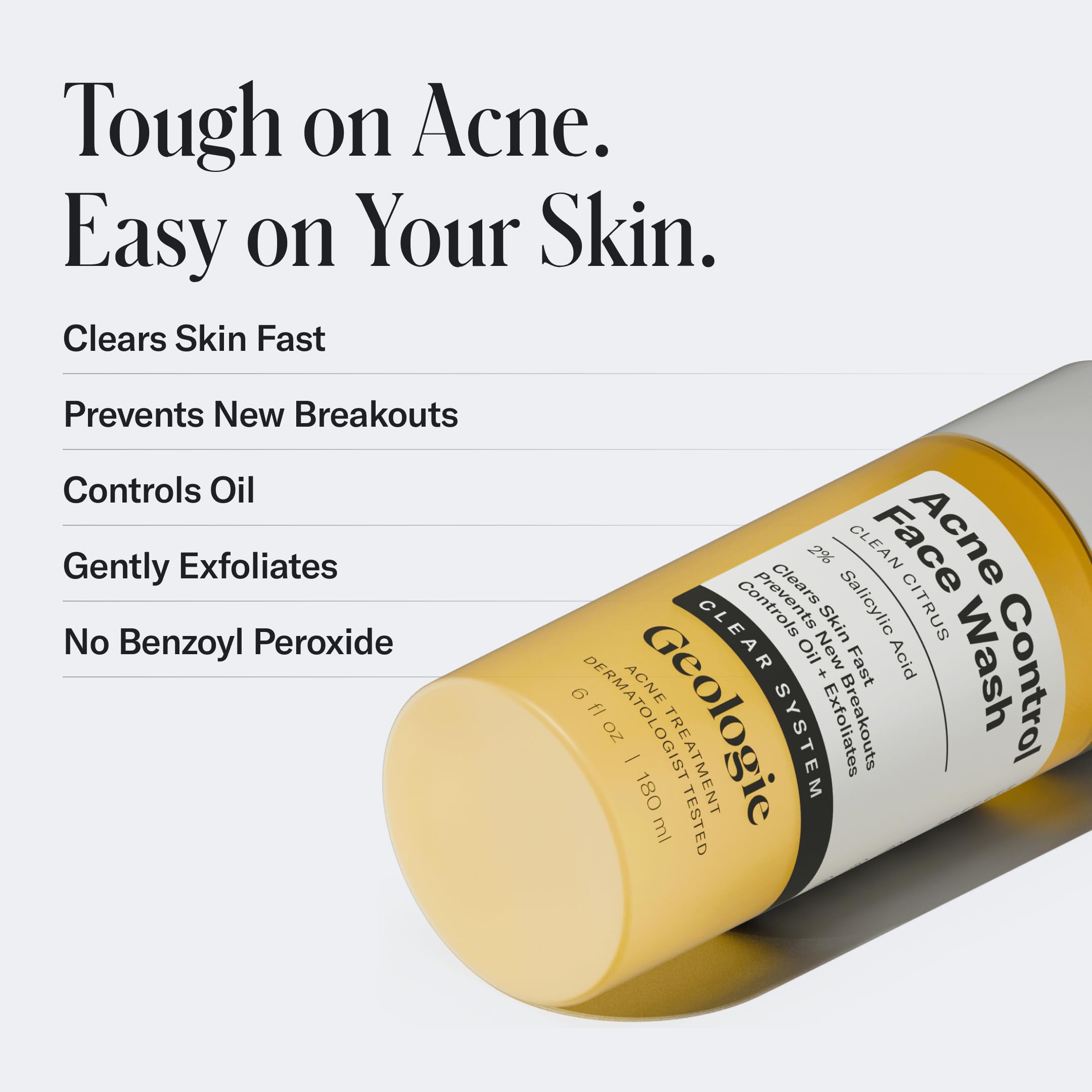 Geologie Acne Control Face Wash | 2% Salicylic Acid Exfoliating Cleanser | Oil Control & Clearer Skin | 6 oz