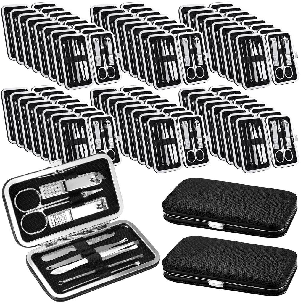 Geosar 50 Set 8-in-1 Travel Manicure Kit – Stainless Steel, Portable Case, Gift for Valentine (Black)