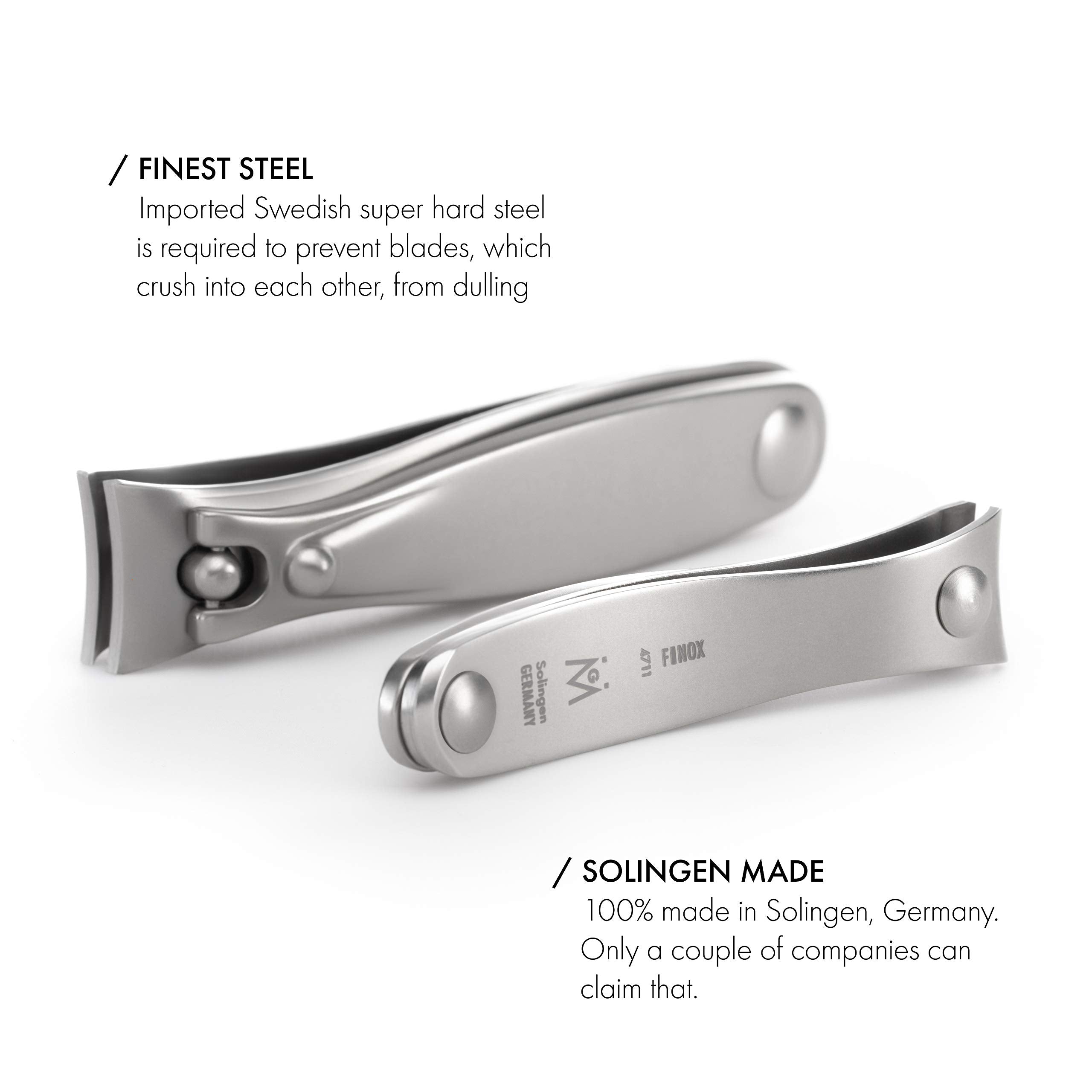 GERMANIKURE Nail Clippers Set – Authentic Solingen Craftsmanship, FINOX Stainless Steel, Black Leather Case