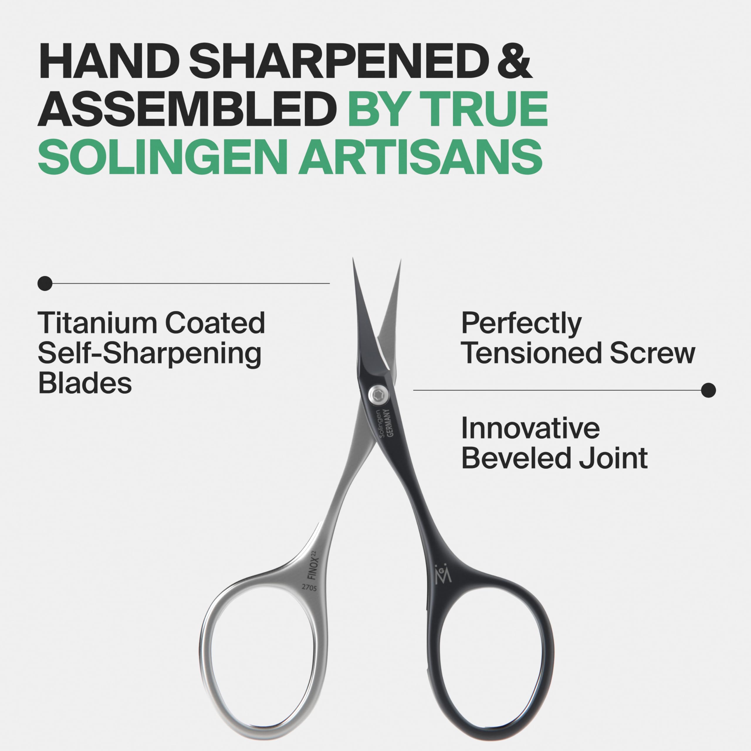 GERMANIKURE Tower Point Cuticle Scissors – Self-Sharpening Titanium-Coated, Solingen-Made in Leather Case