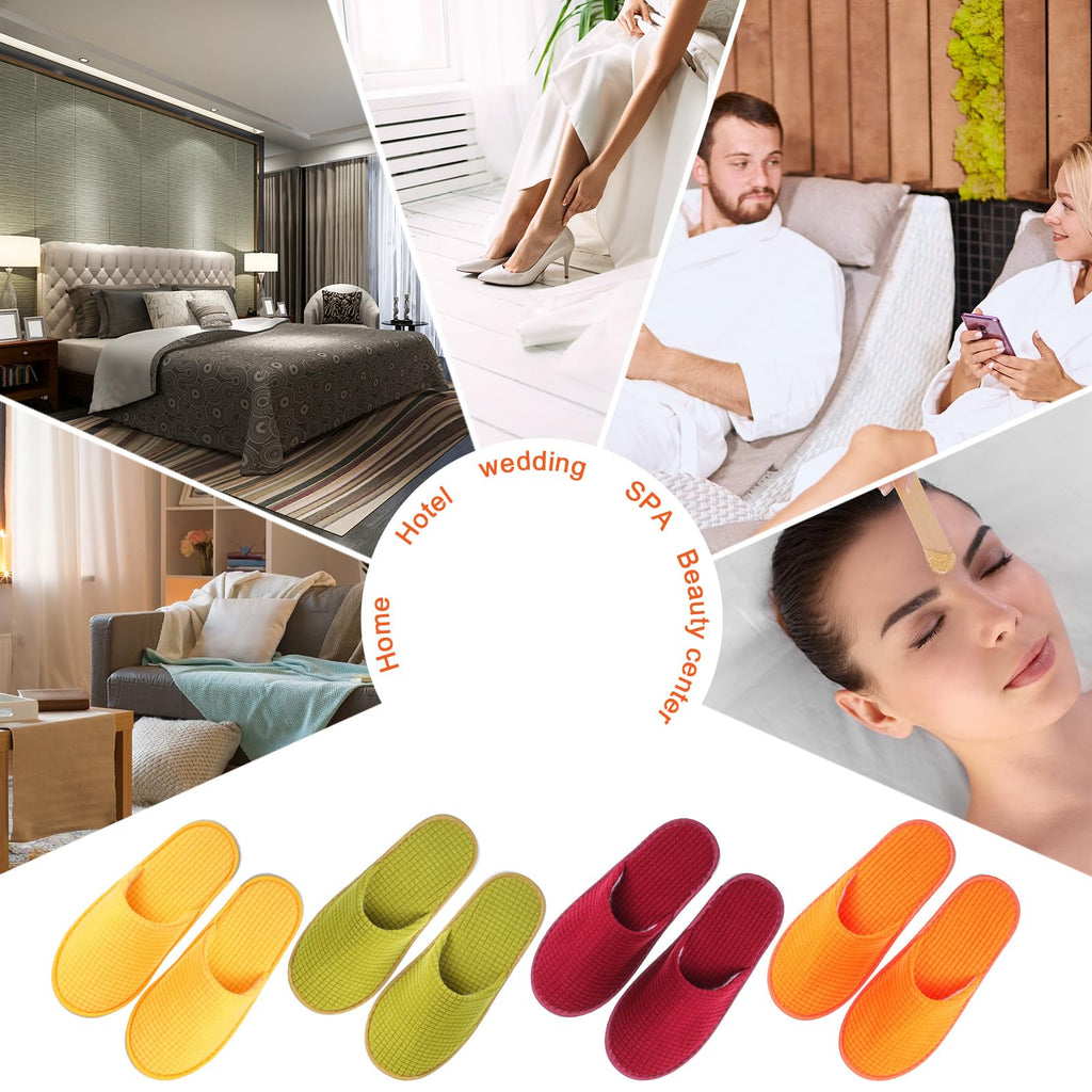 Geyoga 12 Pair Guest Slippers – Non-Slip, Washable & Reusable, 4 Colors