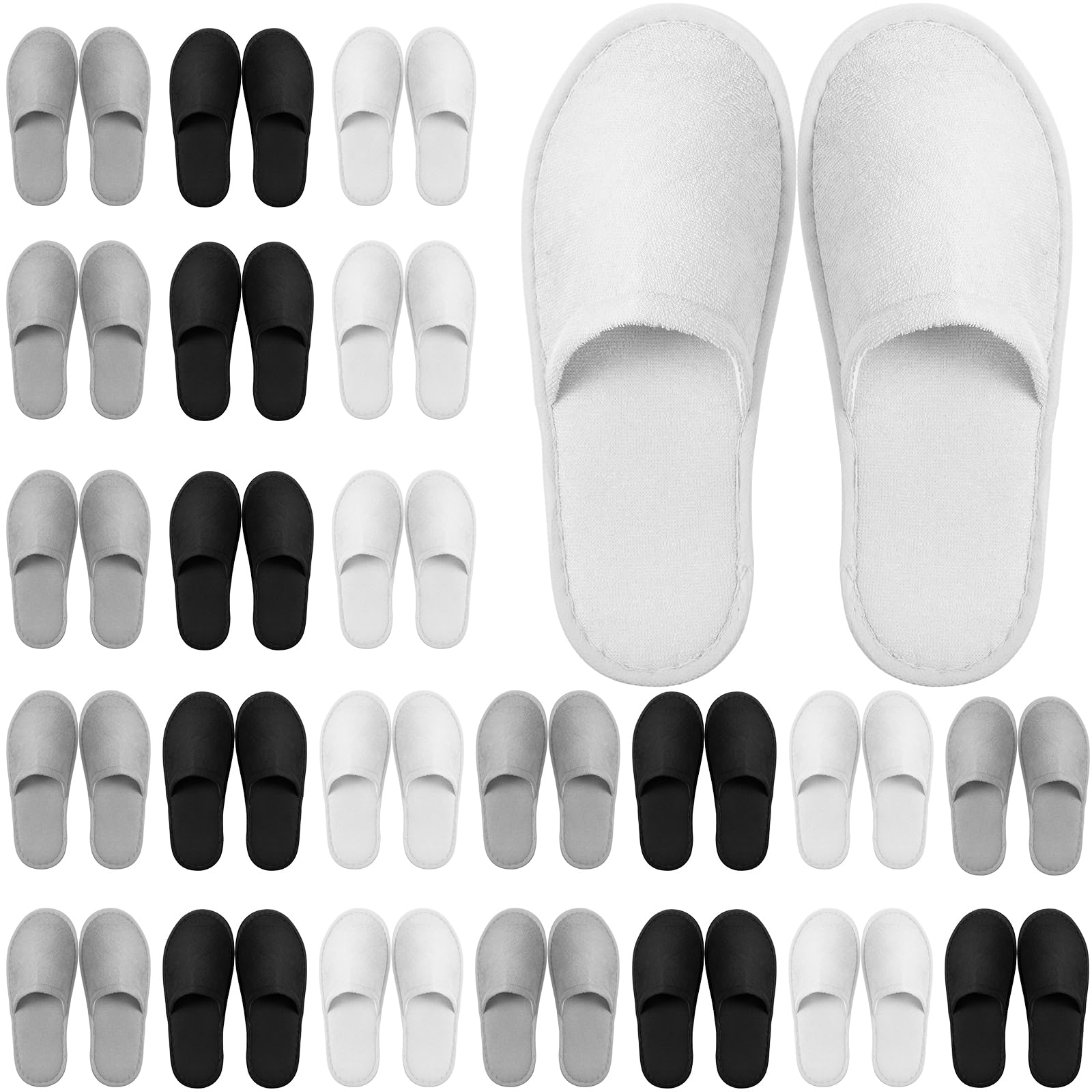 Geyoga 24 Pairs Disposable Guest Slippers – Bulk Cotton Hotel Spa Slippers, Individually Wrapped (Classic Color, Large)