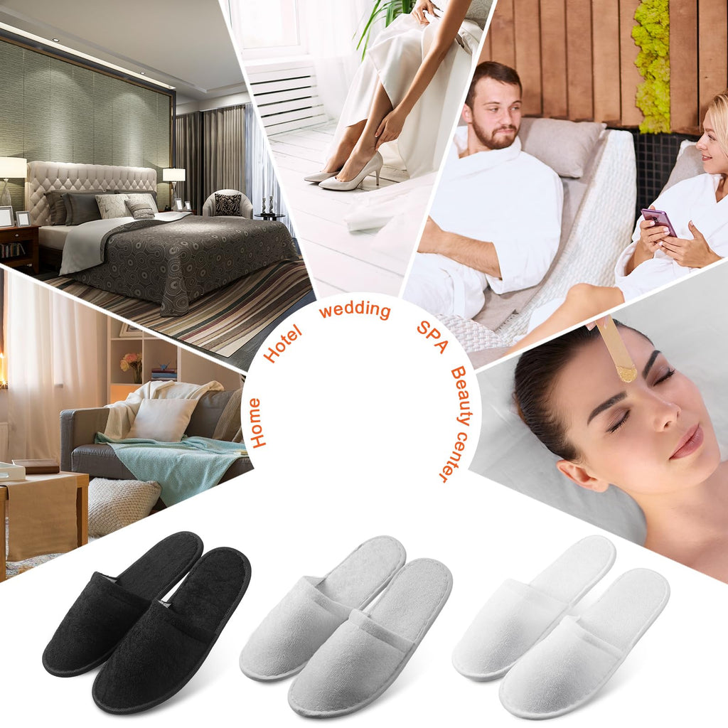 Geyoga 24 Pairs Disposable Guest Slippers – Bulk Cotton Hotel Spa Slippers, Individually Wrapped (Classic Color, Large)
