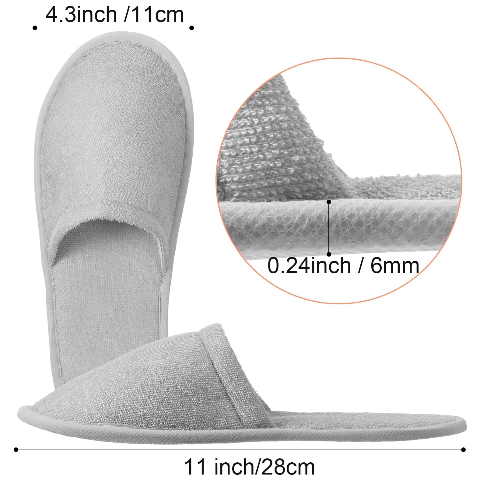 Geyoga 24 Pairs Disposable Guest Slippers – Bulk Cotton Hotel Spa Slippers, Individually Wrapped (Classic Color, Large)