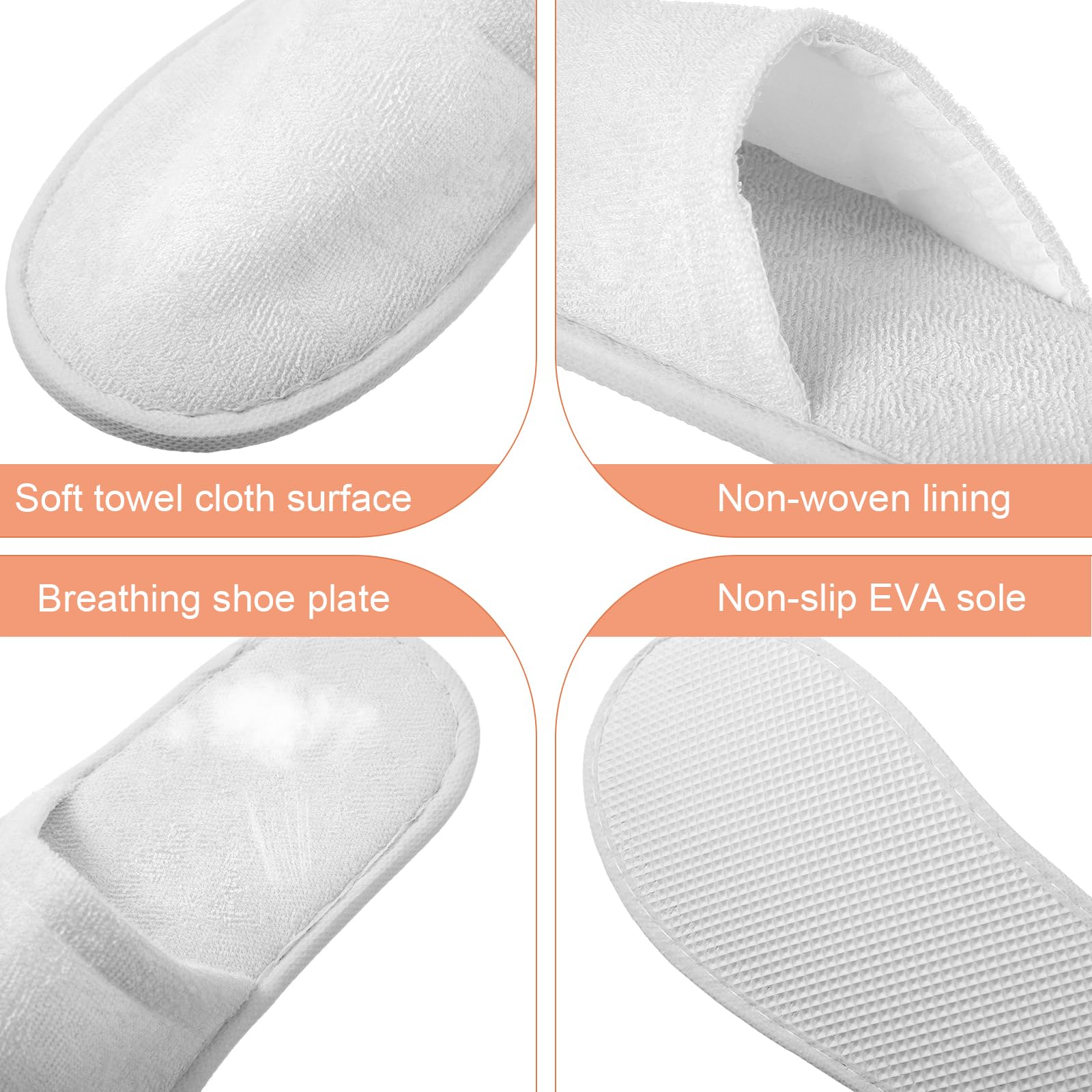 Geyoga 24 Pairs Disposable Guest Slippers – Bulk Cotton Hotel Spa Slippers, Individually Wrapped (Classic Color, Large)