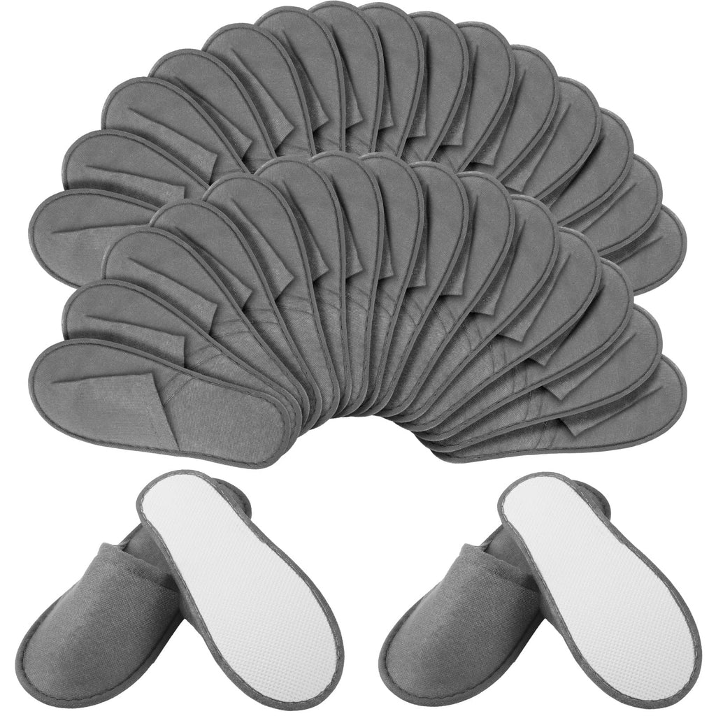 Geyoga 30 Pairs Disposable Spa Slippers – Closed Toe, Non-Slip, 2 Sizes (Gray)