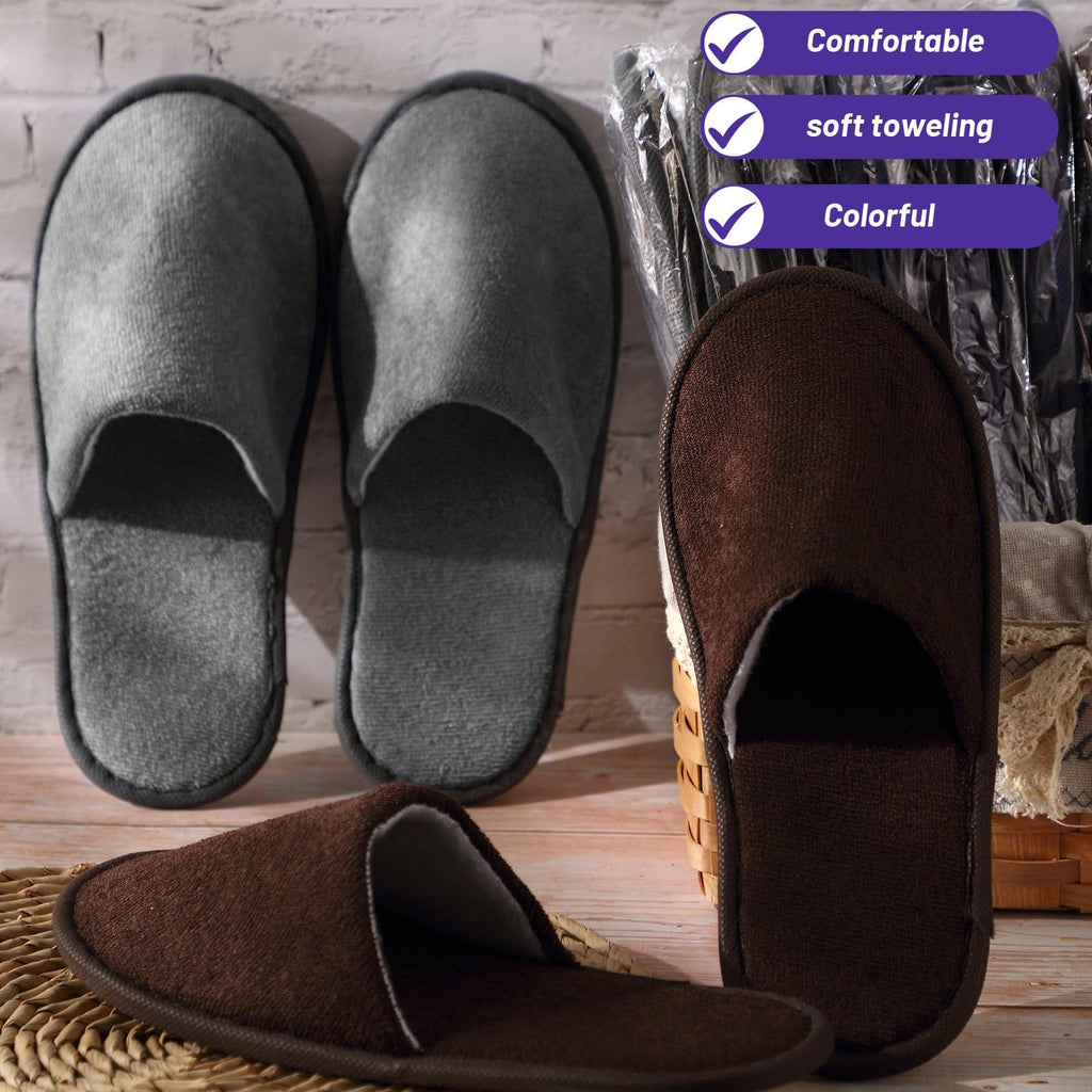 Geyoga 24 Pairs Disposable Slippers for Guests – Bulk Hotel Slippers (Dark Colors, L)