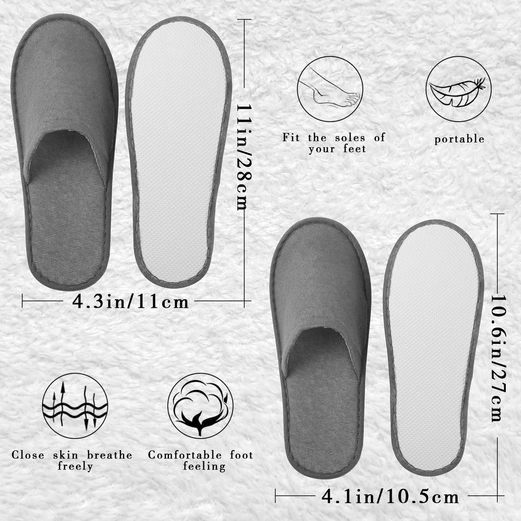 Geyoga 30 Pairs Disposable Spa Slippers – Closed Toe, Non-Slip, 2 Sizes (Gray)