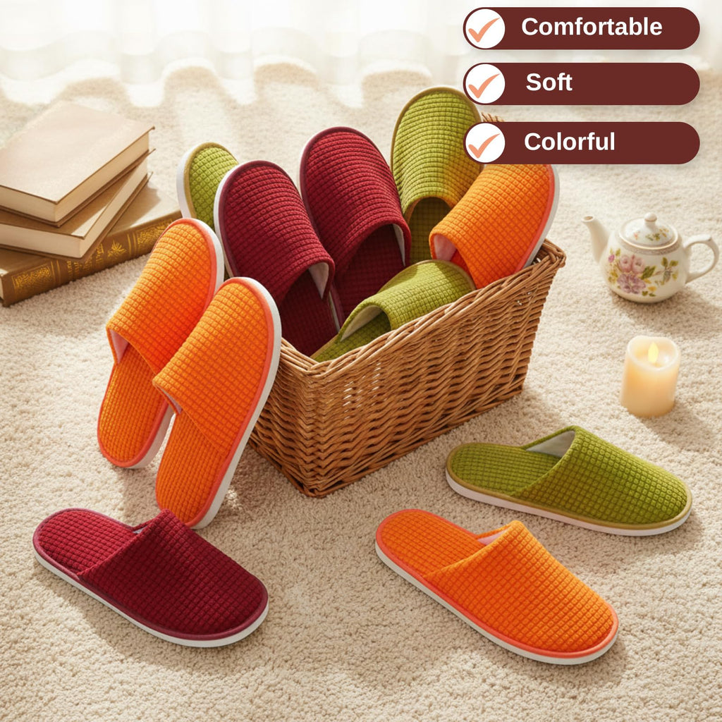 Geyoga 12 Pair Guest Slippers – Non-Slip, Washable & Reusable, 4 Colors