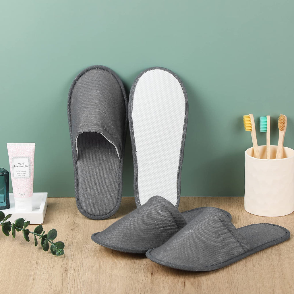 Geyoga 30 Pairs Disposable Spa Slippers – Closed Toe, Non-Slip, 2 Sizes (Gray)
