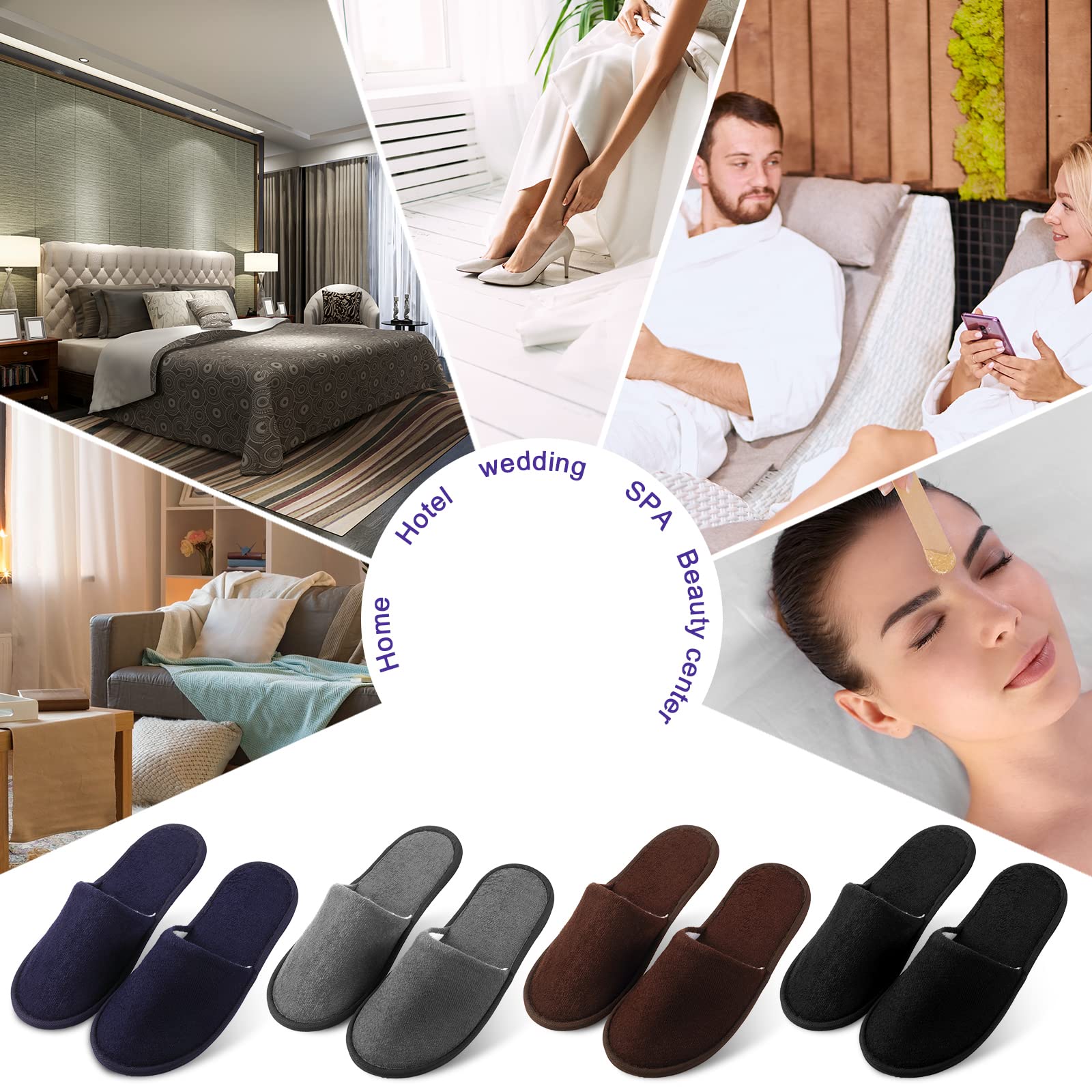 Geyoga 24 Pairs Disposable Slippers for Guests – Bulk Hotel Slippers (Dark Colors, L)