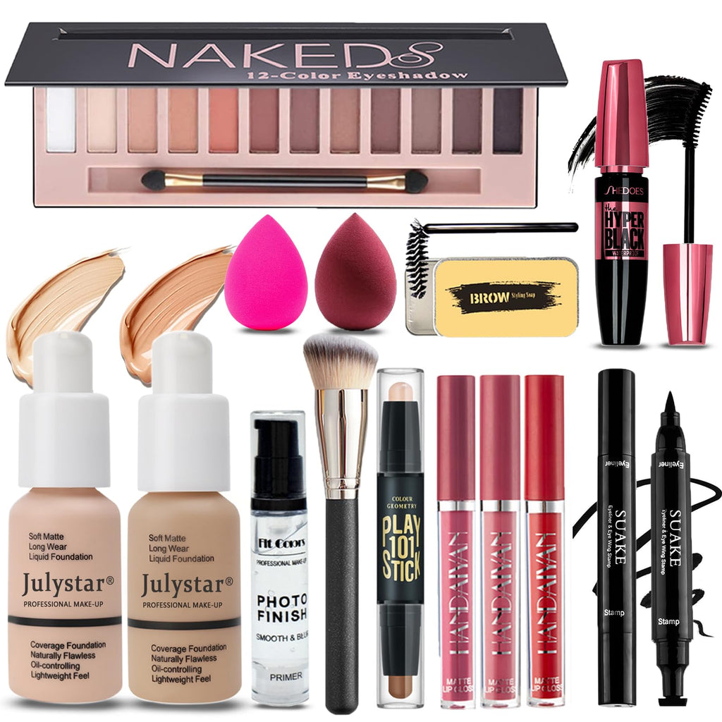 Geyomi All-in-One Makeup Kit | 12-Color Eyeshadow Palette, Foundation & More