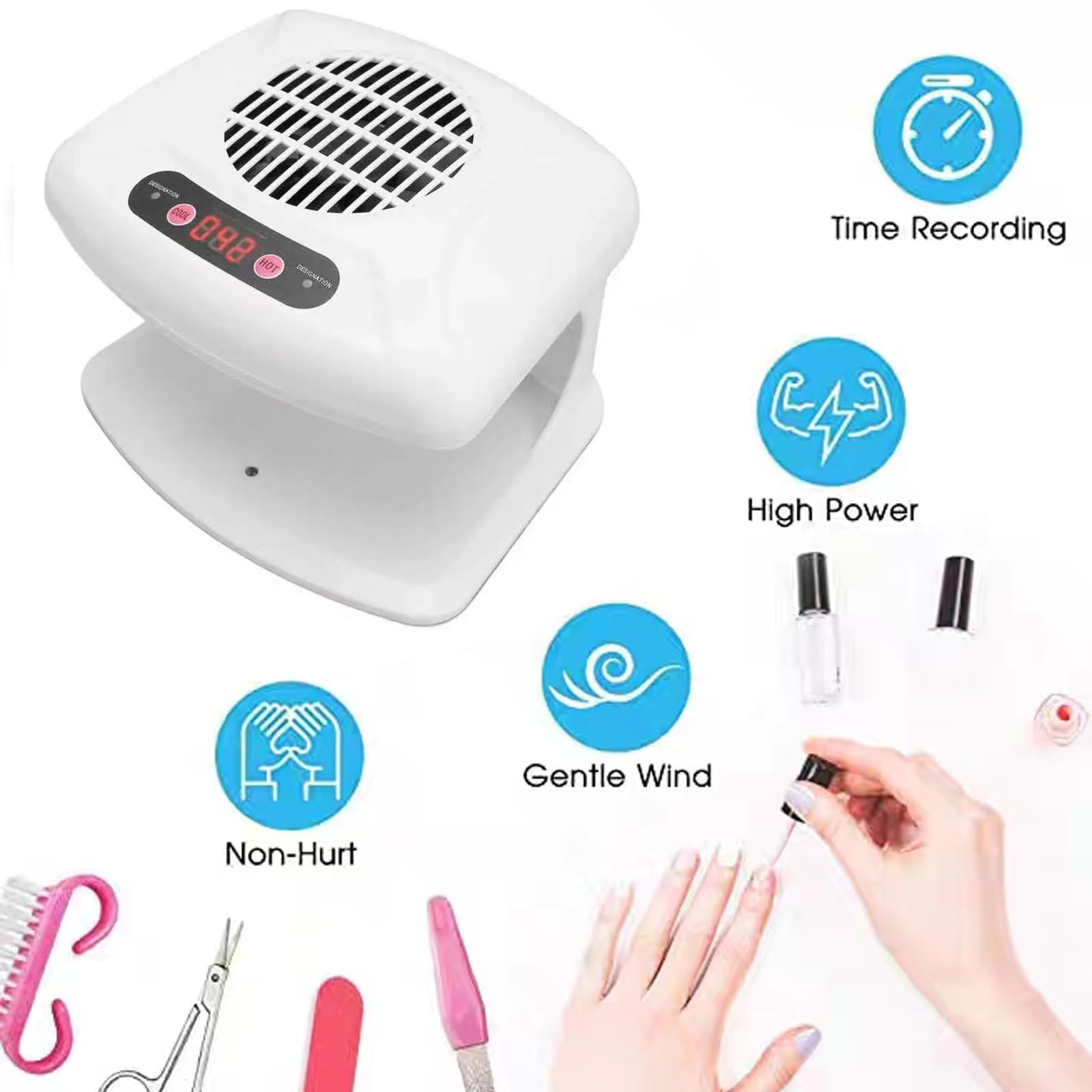 GGAIFbp Nail Dryer 300W 2-in-1 with Auto Sensor – Hot & Cold Air for Salon and Home