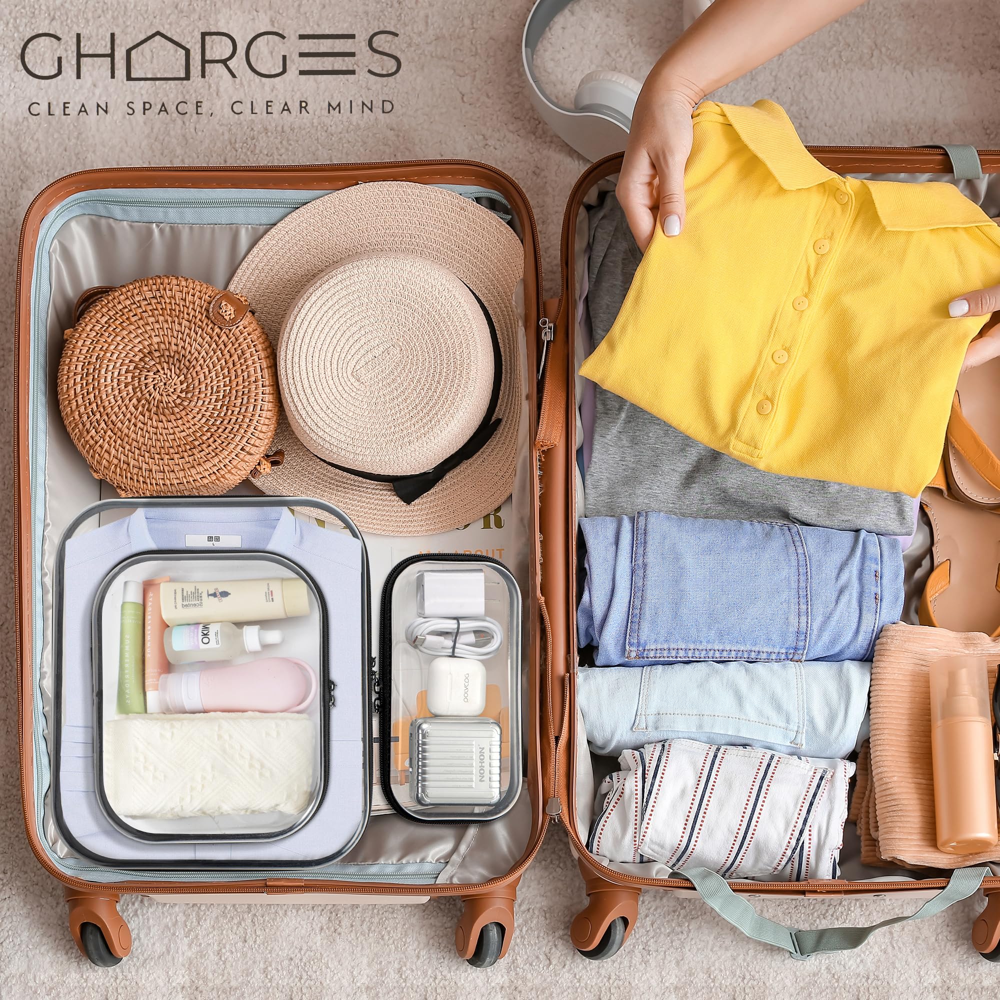 Gharges Clear Hard Shell Zipper Case Set – 3-Pack (S/M/L), 1.1mm BPA-Free PVC