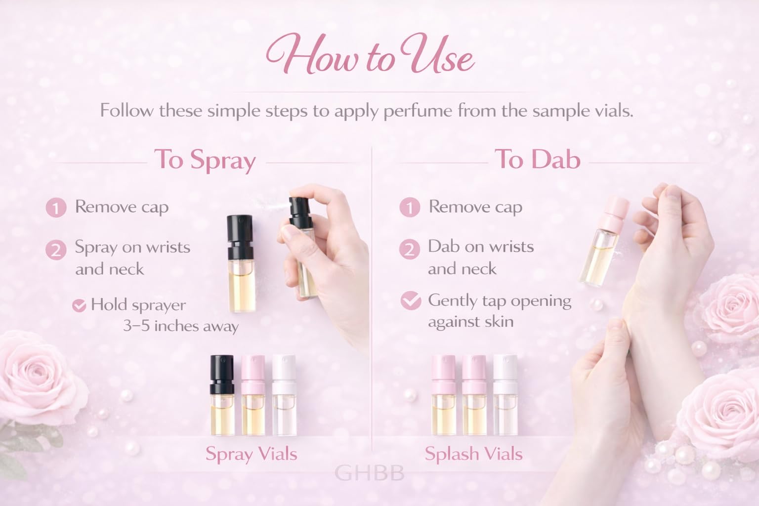GHBB Women's Designer Perfume Sampler Set — 8 Vials, Travel-Ready Fragrance Samples
