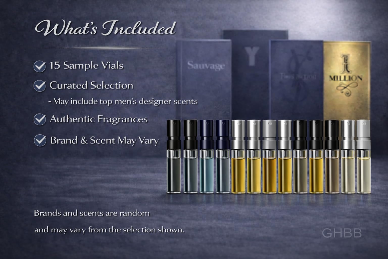 GHBB Men's Cologne Sampler Set — 15 Designer Fragrance Vials (Best Rated)