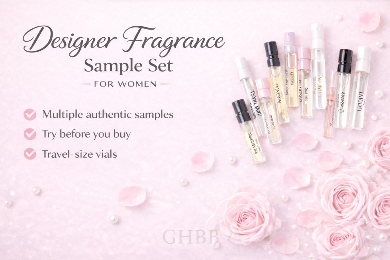 GHBB Women's Designer Perfume Sampler Set — 8 Vials, Travel-Ready Fragrance Samples