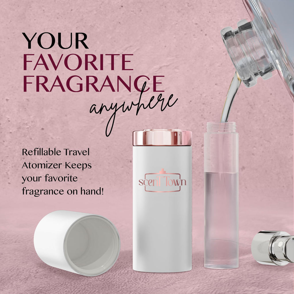 Scent Town Mini Perfumes for Women (Set of 5) – Designer Samples + Empty Refillable Atomizer in Gift Box