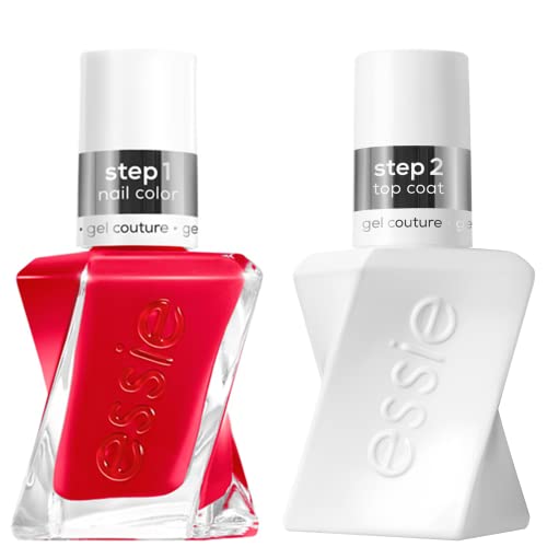 Essie Gel Couture Longwear Nail Polish + Top Coat Kit – Scarlet Red, 0.46 oz Each