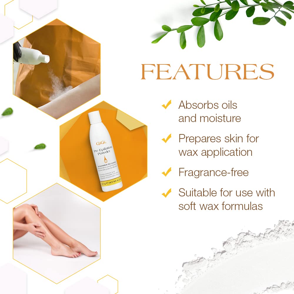 GiGi Pre-Epilation Waxing Powder – Moisture-Absorbing Pre-Wax Prep, 4.5 oz
