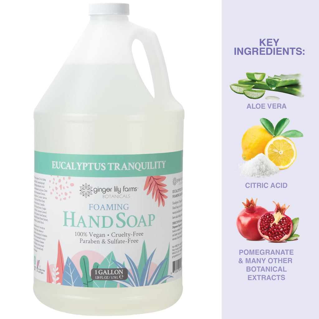 Ginger Lily Farms Botanicals All-Purpose Foaming Hand Soap Refill — 128 fl oz, 100% Vegan & Cruelty-Free, Eucalyptus Tranquility