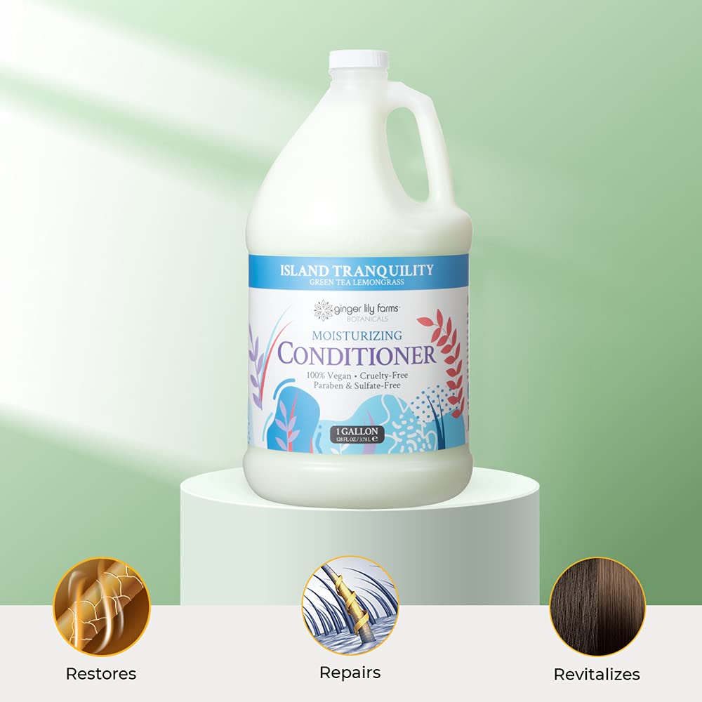 Ginger Lily Farms Botanicals Island Tranquility Moisturizing Conditioner – 1 Gallon Refill (Pack of 4), Vegan & Cruelty-Free