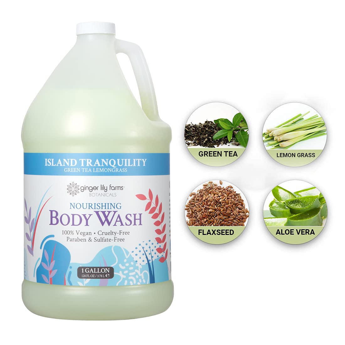 Ginger Lily Farms Botanicals Nourishing Body Wash — Island Tranquility (Vegan, Cruelty-Free) 1 Gallon Refill Pack